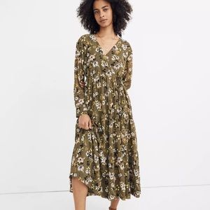 NWOT Madewell green floral midi wrap cinch dress